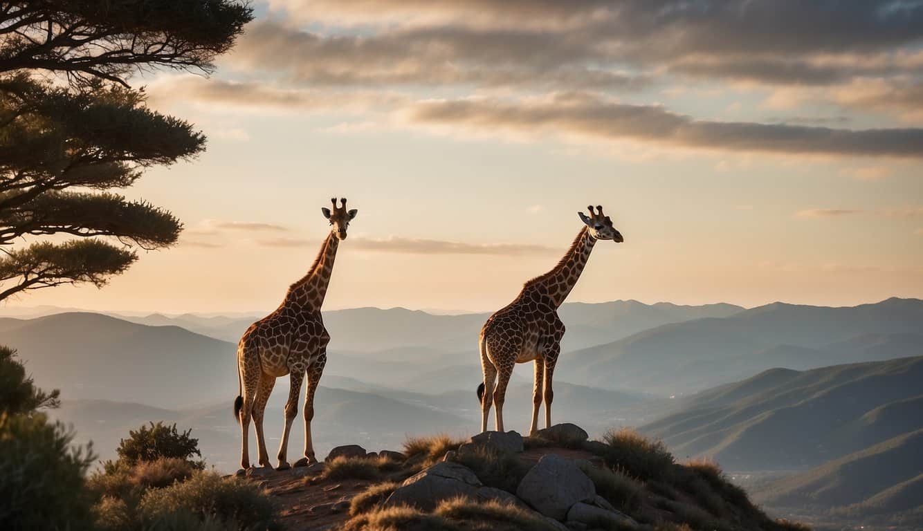 A giraffe stands tall on a mountain peak, its long neck reaching for the sky. Its powerful heart pumps blood efficiently, adapting to the high altitude