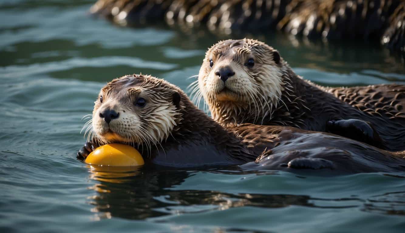 Sea otters use rocks to crack open shells, floating on their backs in kelp forests. They float on their backs, holding a rock, and use it to break open shellfish