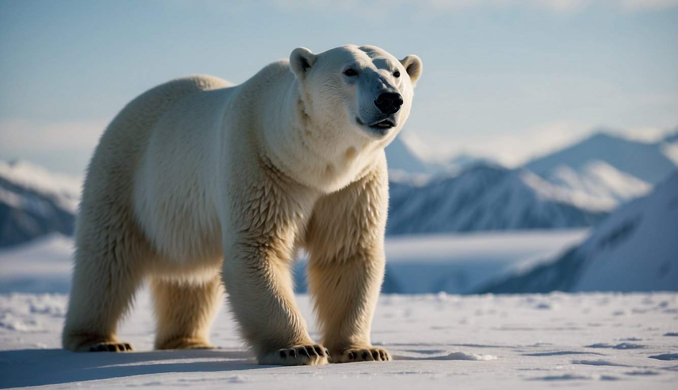 A polar bear sniffs the air, its nose twitching as it detects the scent of prey. The bear's powerful sense of smell is on full display as it tracks its next meal through the icy landscape