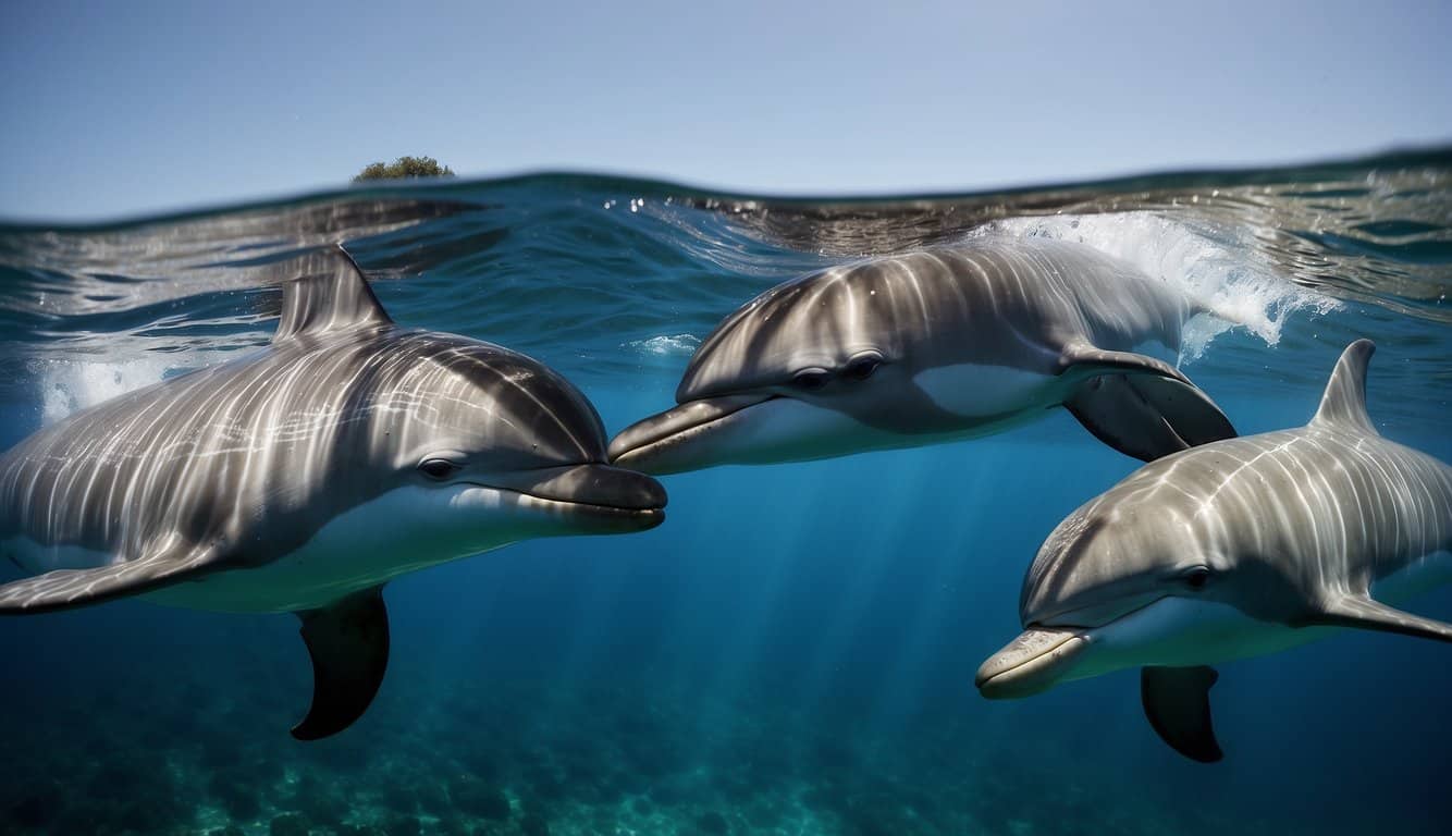 Dolphins swim with one eye open, brain half-asleep, while the other half remains alert. Waves gently rock them as they rest and stay vigilant