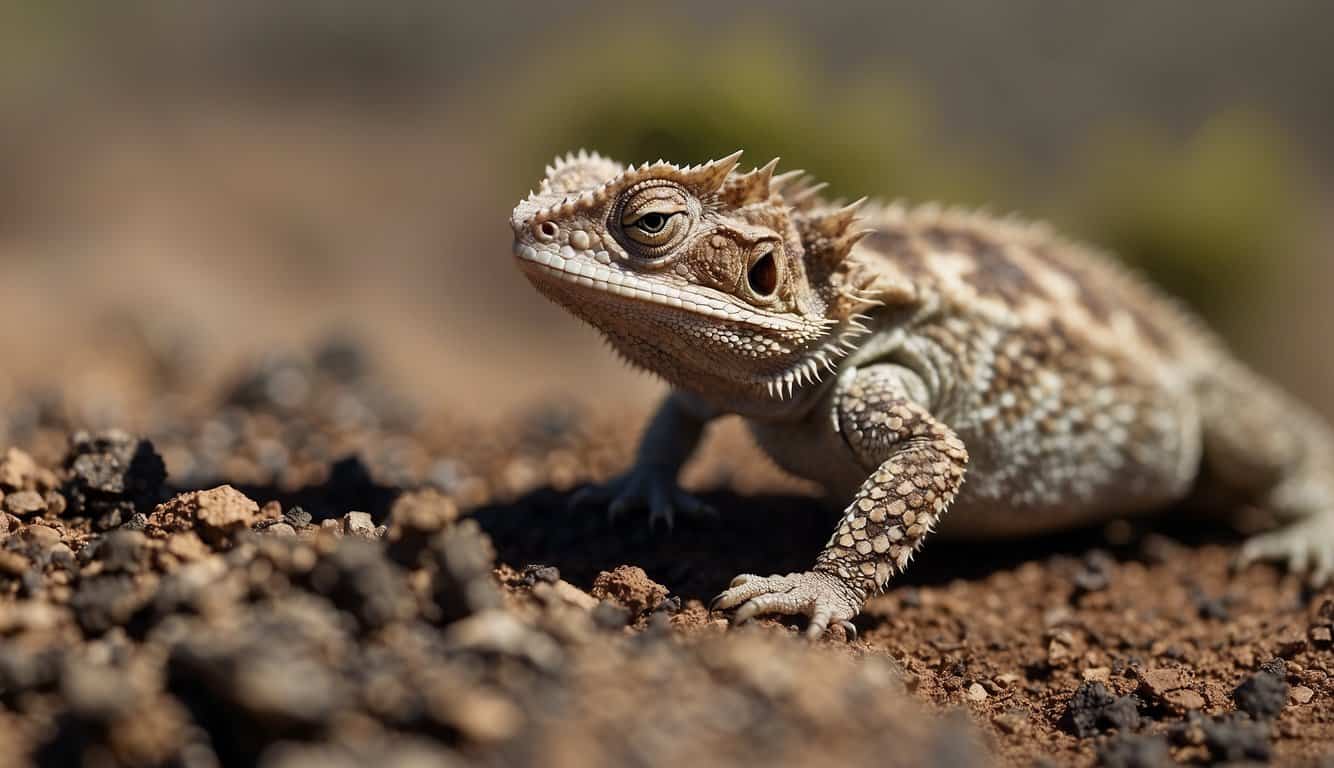 A horned lizard shoots blood from its eyes to deter predators. It eats ants and other insects