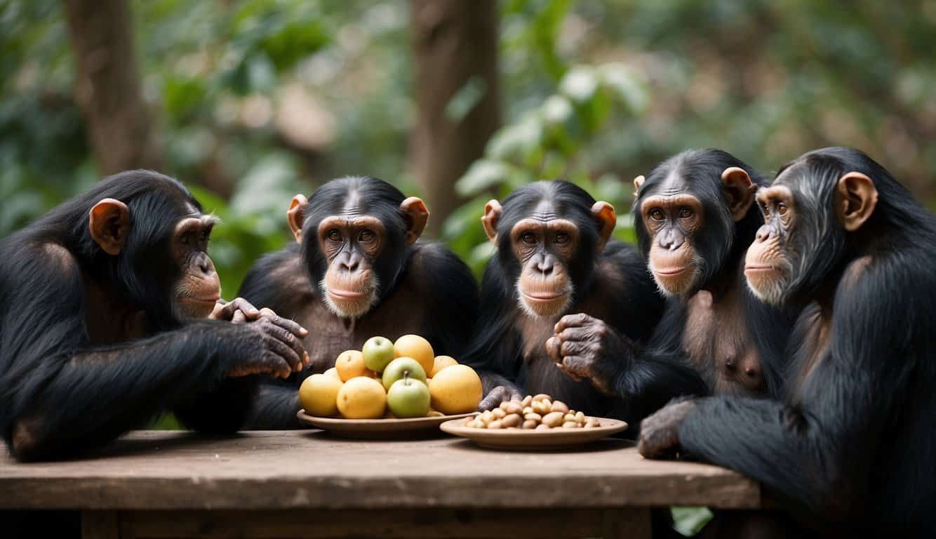 Chimpanzees share food with others, groom each other, and console distressed group members. They exhibit altruistic behaviors in their natural habitat